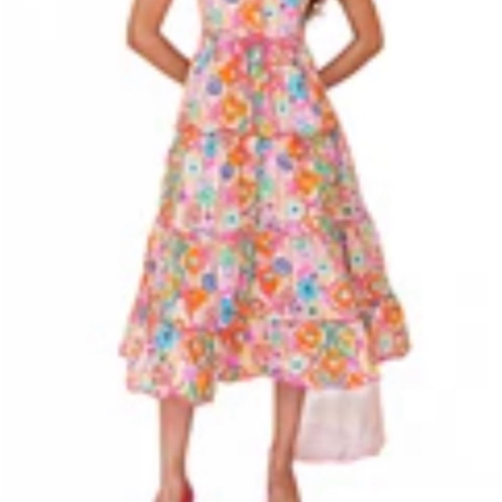 Floral Tiered Midi Dress in Pink